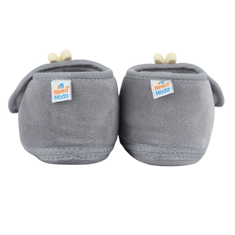Baby Unisex Velboa Rabbit Face Grey,White Velcro Shoe Booties-BT5615