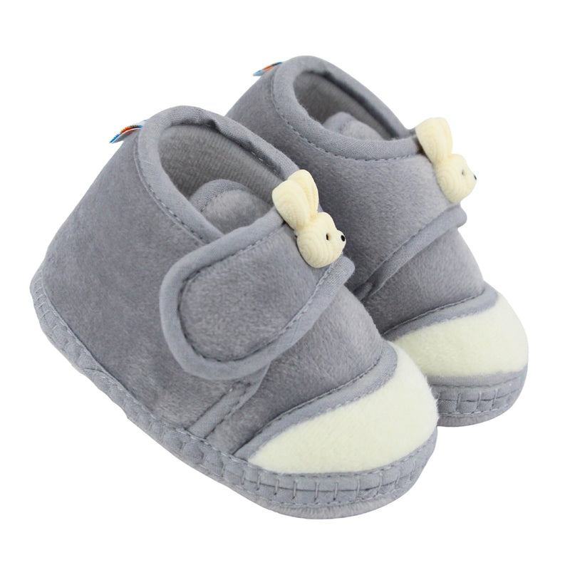Baby Unisex Velboa Rabbit Face Grey,White Velcro Shoe Booties-BT5615