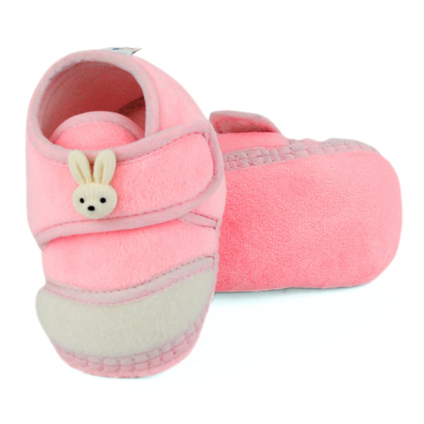 Baby Unisex Velboa Rabbit Face Pink,White Velcro Shoe Booties-BT5616