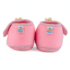 Baby Unisex Velboa Rabbit Face Pink,White Velcro Shoe Booties-BT5616