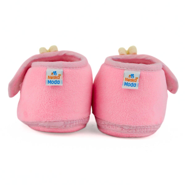 Baby Unisex Velboa Rabbit Face Pink,White Velcro Shoe Booties-BT5616