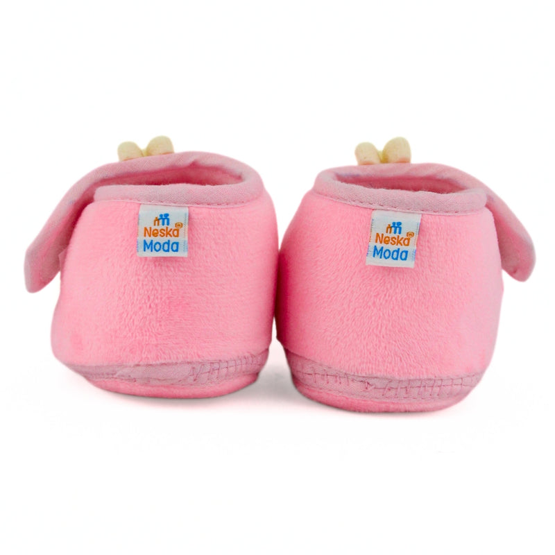 Baby Unisex Velboa Rabbit Face Pink,White Velcro Shoe Booties-BT5616