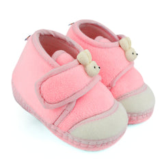 Baby Unisex Velboa Rabbit Face Pink,White Velcro Shoe Booties-BT5616
