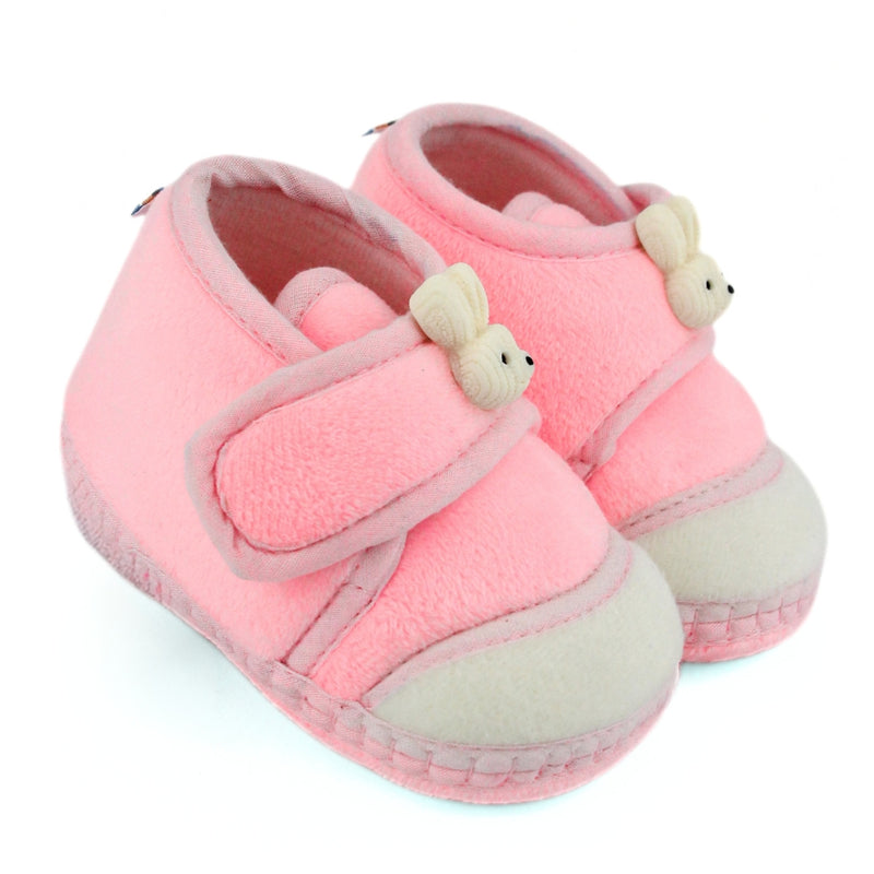 Baby Unisex Velboa Rabbit Face Pink,White Velcro Shoe Booties-BT5616