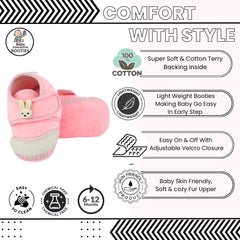 Baby Unisex Velboa Rabbit Face Pink,White Velcro Shoe Booties-BT5616