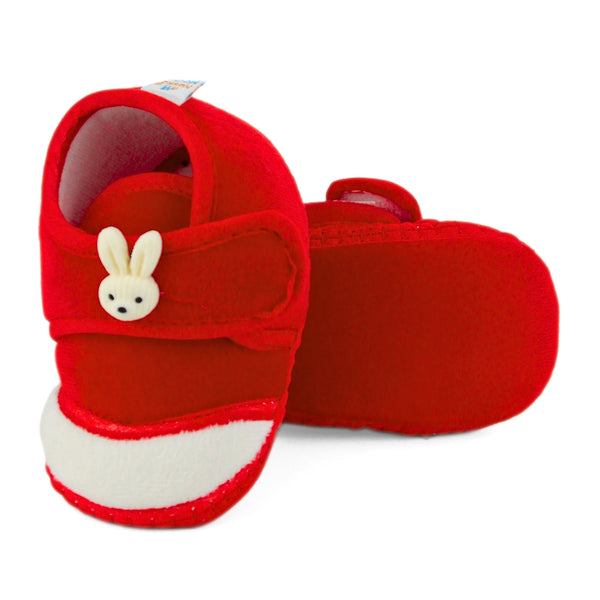 Baby Unisex Velboa Rabbit Face Red,White Velcro Shoe Booties-BT5617