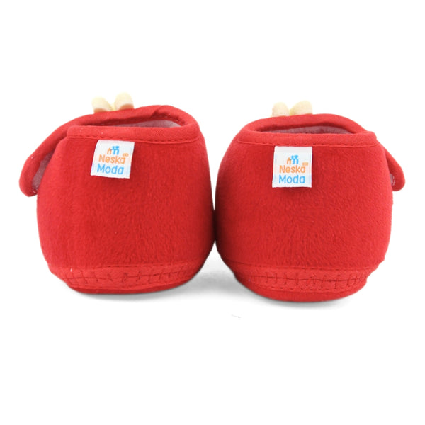 Baby Unisex Velboa Rabbit Face Red,White Velcro Shoe Booties-BT5617