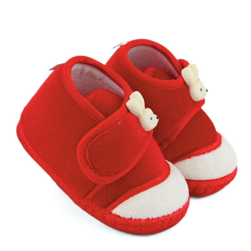 Baby Unisex Velboa Rabbit Face Red,White Velcro Shoe Booties-BT5617