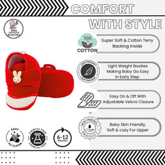 Baby Unisex Velboa Rabbit Face Red,White Velcro Shoe Booties-BT5617