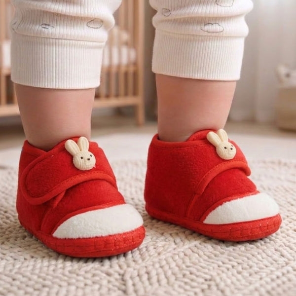 Baby Unisex Velboa Rabbit Face Red,White Velcro Shoe Booties-BT5617