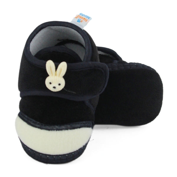 Baby Unisex Velboa Rabbit Face Black,White Velcro Shoe Booties-BT5618