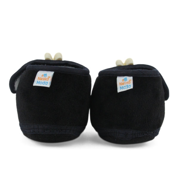 Baby Unisex Velboa Rabbit Face Black,White Velcro Shoe Booties-BT5618