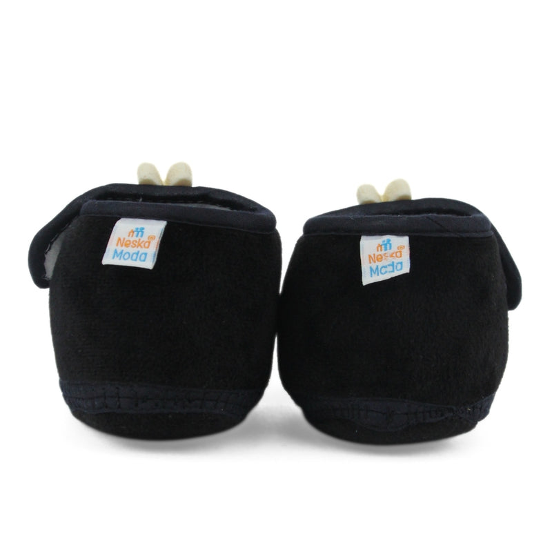Baby Unisex Velboa Rabbit Face Black,White Velcro Shoe Booties-BT5618