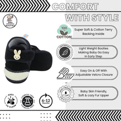 Baby Unisex Velboa Rabbit Face Black,White Velcro Shoe Booties-BT5618