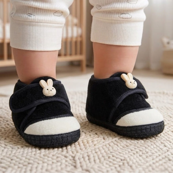 Baby Unisex Velboa Rabbit Face Black,White Velcro Shoe Booties-BT5618