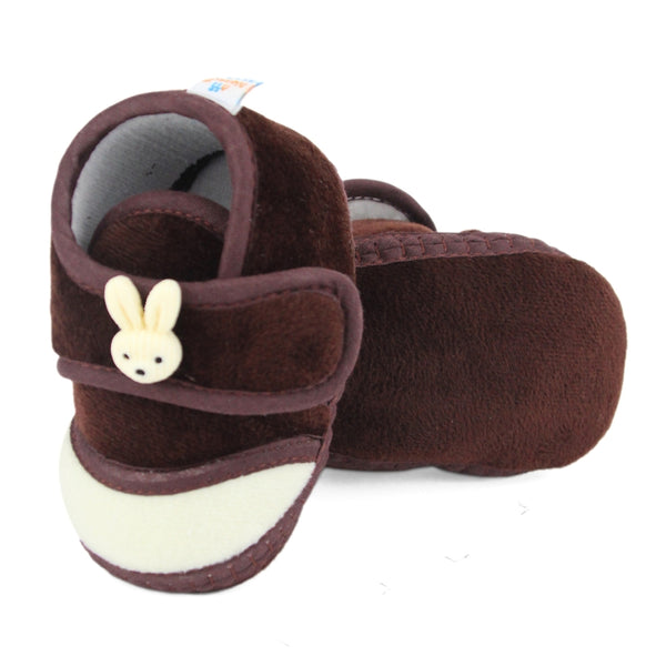 Baby Unisex Velboa Rabbit Face Brown,White Velcro Shoe Booties-BT5619