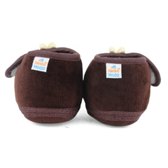 Baby Unisex Velboa Rabbit Face Brown,White Velcro Shoe Booties-BT5619