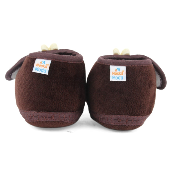 Baby Unisex Velboa Rabbit Face Brown,White Velcro Shoe Booties-BT5619