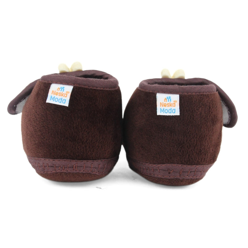 Baby Unisex Velboa Rabbit Face Brown,White Velcro Shoe Booties-BT5619