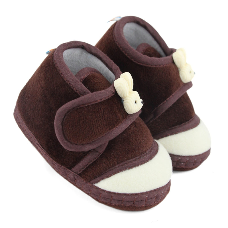 Baby Unisex Velboa Rabbit Face Brown,White Velcro Shoe Booties-BT5619