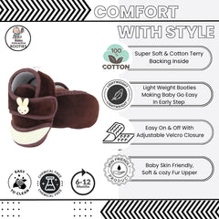 Baby Unisex Velboa Rabbit Face Brown,White Velcro Shoe Booties-BT5619