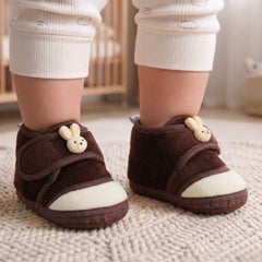 Baby Unisex Velboa Rabbit Face Brown,White Velcro Shoe Booties-BT5619