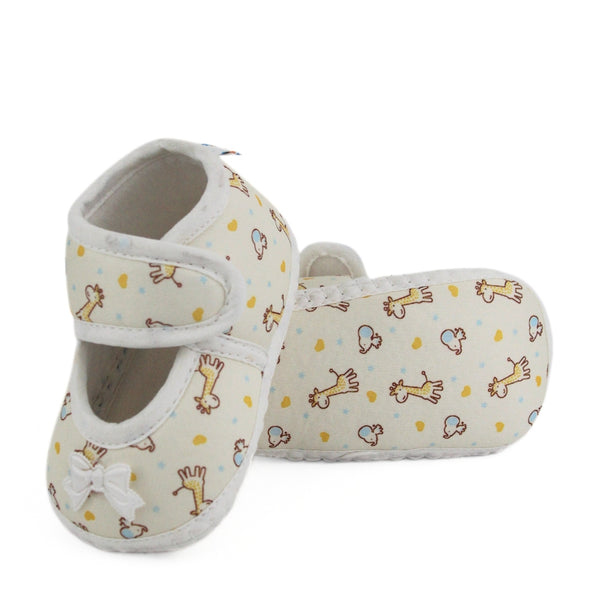 Baby Girls Giraffe Printed Soft Cotton Bow Yellow,White Velcro Belly Booties-BT5620