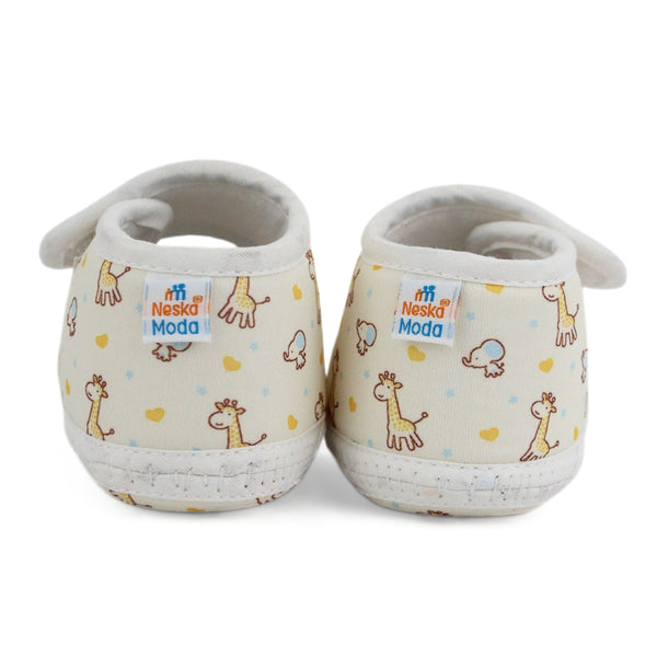 Baby Girls Giraffe Printed Soft Cotton Bow Yellow,White Velcro Belly Booties-BT5620