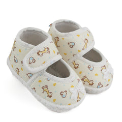 Baby Girls Giraffe Printed Soft Cotton Bow Yellow,White Velcro Belly Booties-BT5620