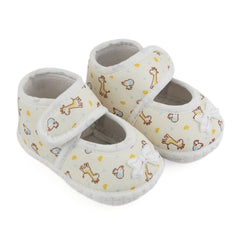 Baby Girls Giraffe Printed Soft Cotton Bow Yellow,White Velcro Belly Booties-BT5620