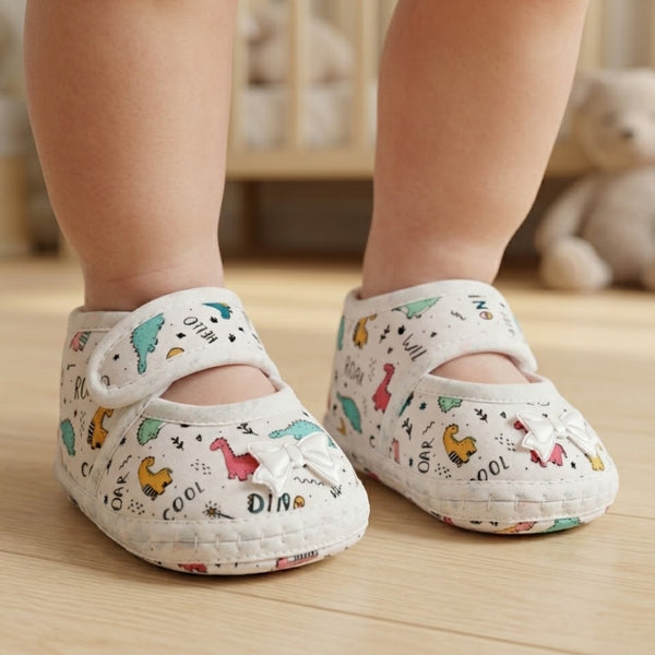 Baby Girls Giraffe Printed Soft Cotton Bow Green,Pink Velcro Belly Booties-BT5621