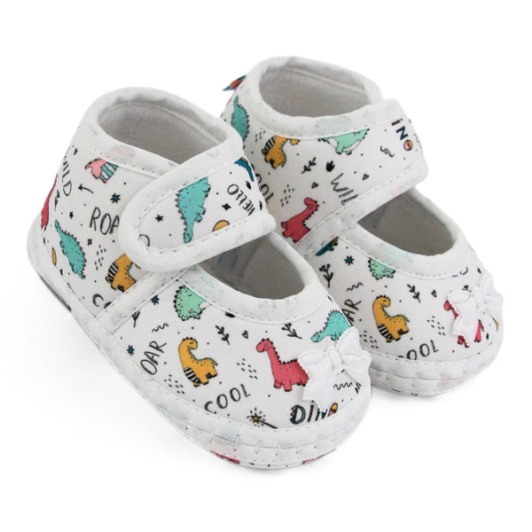 Baby Girls Giraffe Printed Soft Cotton Bow Green,Pink Velcro Belly Booties-BT5621