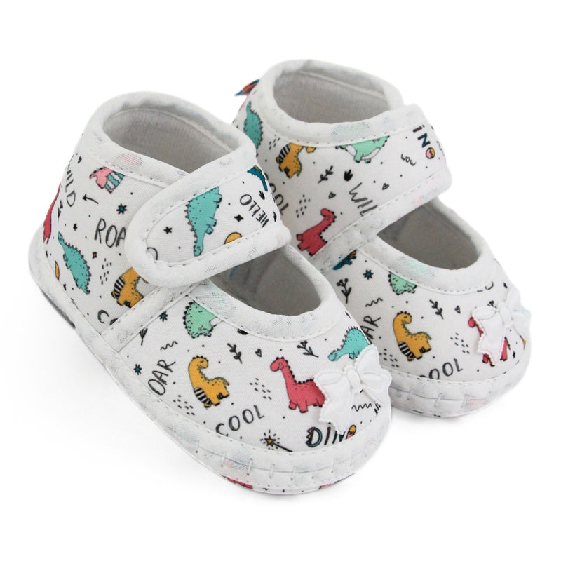 Baby Girls Giraffe Printed Soft Cotton Bow Green,Pink Velcro Belly Booties-BT5621