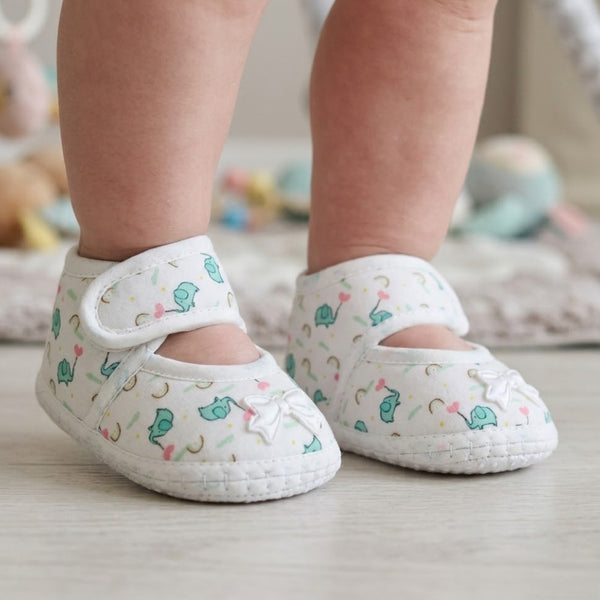 Baby Girls Giraffe Printed Soft Cotton Bow Green,Pink Velcro Belly Booties-BT5622
