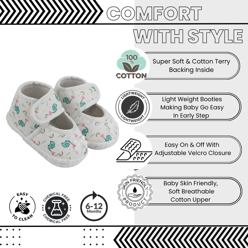 Baby Girls Giraffe Printed Soft Cotton Bow Green,Pink Velcro Belly Booties-BT5622