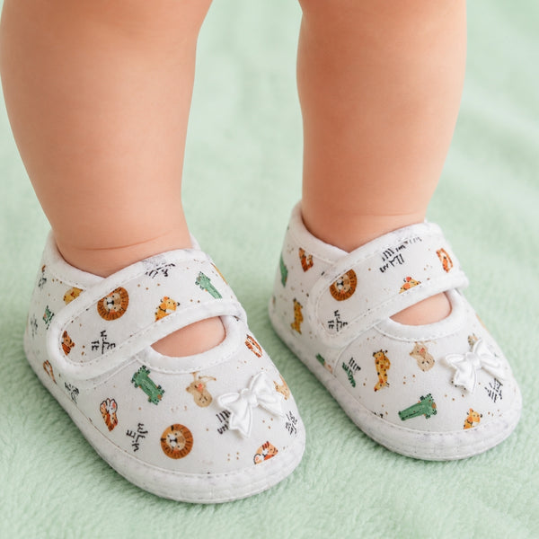 Baby Girls Giraffe Printed Soft Cotton Bow Orange,Green Velcro Belly Booties-BT5623