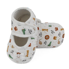 Baby Girls Giraffe Printed Soft Cotton Bow Orange,Green Velcro Belly Booties-BT5623
