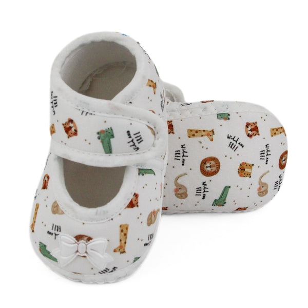 Baby Girls Giraffe Printed Soft Cotton Bow Orange,Green Velcro Belly Booties-BT5623