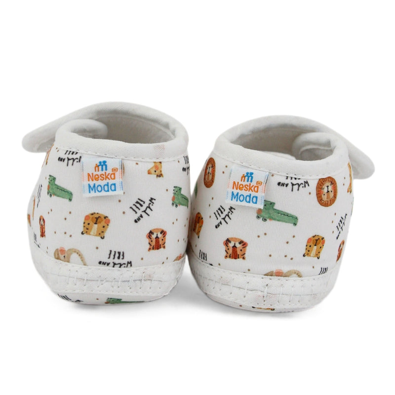 Baby Girls Giraffe Printed Soft Cotton Bow Orange,Green Velcro Belly Booties-BT5623