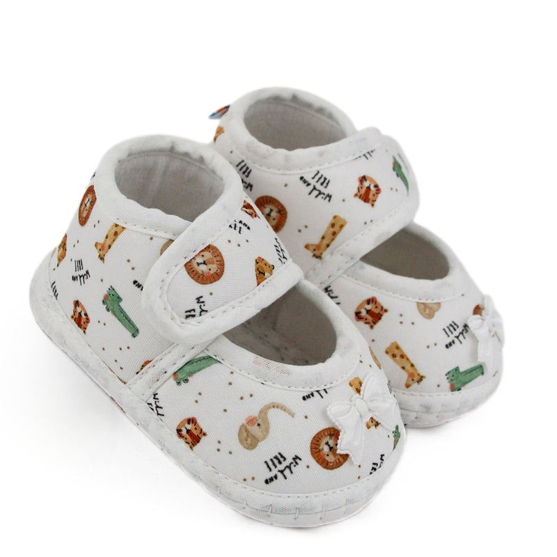 Baby Girls Giraffe Printed Soft Cotton Bow Orange,Green Velcro Belly Booties-BT5623