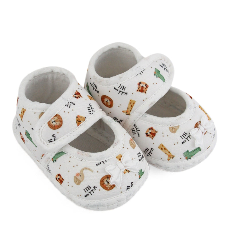 Baby Girls Giraffe Printed Soft Cotton Bow Orange,Green Velcro Belly Booties-BT5623
