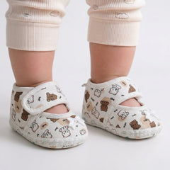 Baby Girls Giraffe Printed Soft Cotton Bow Brown,White Velcro Belly Booties-BT5624