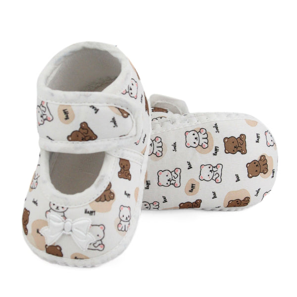 Baby Girls Giraffe Printed Soft Cotton Bow Brown,White Velcro Belly Booties-BT5624