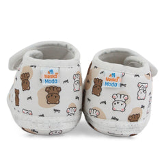 Baby Girls Giraffe Printed Soft Cotton Bow Brown,White Velcro Belly Booties-BT5624