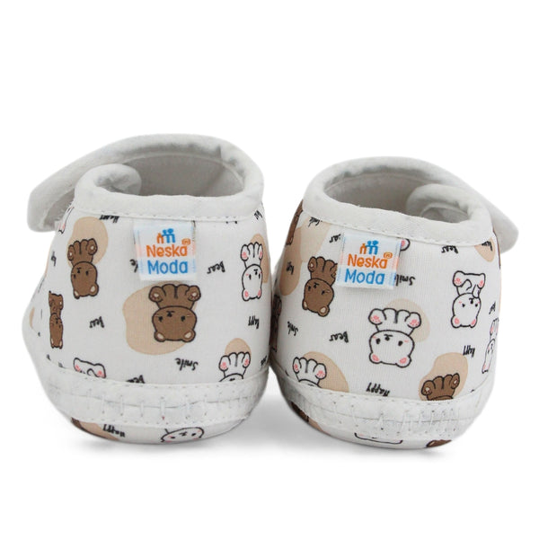 Baby Girls Giraffe Printed Soft Cotton Bow Brown,White Velcro Belly Booties-BT5624