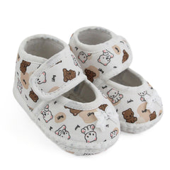 Baby Girls Giraffe Printed Soft Cotton Bow Brown,White Velcro Belly Booties-BT5624