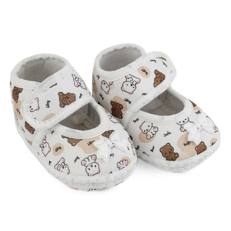 Baby Girls Giraffe Printed Soft Cotton Bow Brown,White Velcro Belly Booties-BT5624