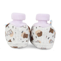 Baby Unisex Teddy Printed Cotton Bow Pre-Walker Brown,White Slip-on Shoe Booties-BT5626