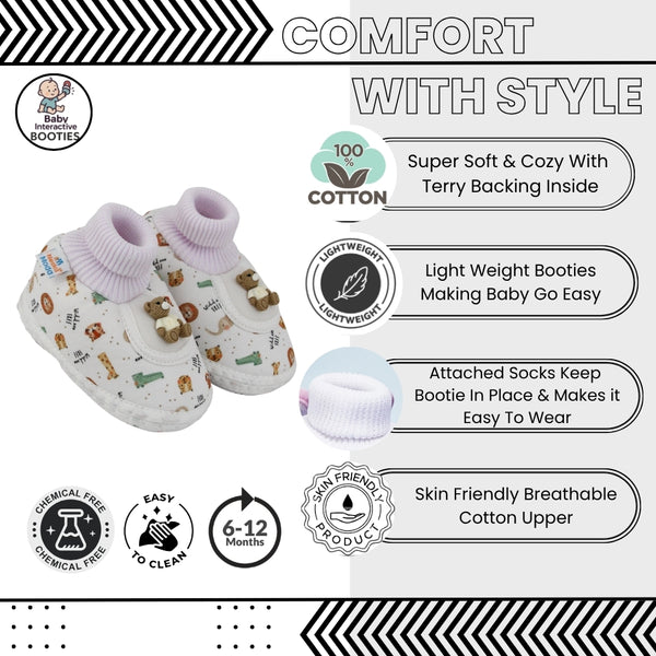 Baby Unisex Teddy Printed Cotton Bow Pre-Walker Orange,Green Slip-on Shoe Booties-BT5627