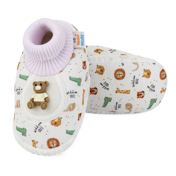 Baby Unisex Teddy Printed Cotton Bow Pre-Walker Orange,Green Slip-on Shoe Booties-BT5627